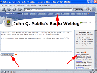 Editing a weblog entry in Mozilla.