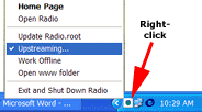 Radio's system tray menu.