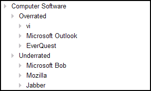 An outline listing computer software