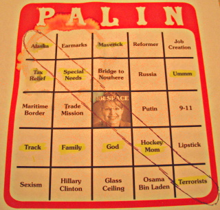 Photo of winning Palin Bingo card by Dan Perry