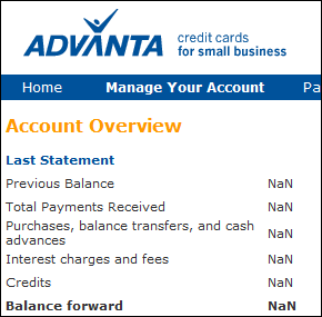 Advanta bank says I have NaN (not a number) dollars in my account