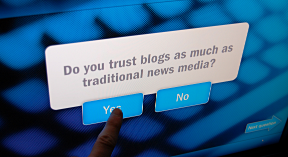 Survey question at the Newseum: Do you trust blogs as much as traditional news media?