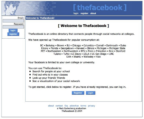 Early screenshot of Facebook from 1994