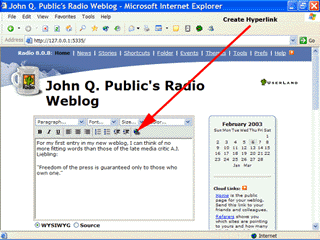 Radio's weblog editing page.
